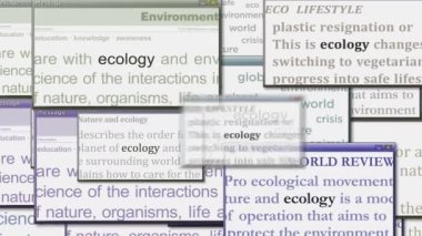Pop up windows with Ecology, environment and climate crisis on computer screen. Abstract concept of news titles across media. Seamless and looped display animation.