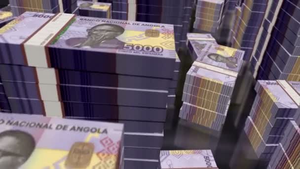 Пакет Банкнот Анголы Кванза Рейс 5000 Aoa Банкноты Стеки Башни — стоковое видео