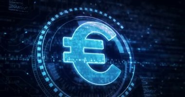 Euro stablecoin currency business and digital money symbol digital concept. Network, cyber technology and computer background abstract 3d animation.