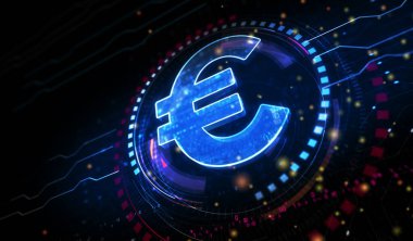 Euro stablecoin currency business and digital money symbol digital concept. Network, cyber technology and computer background abstract 3d illustration.