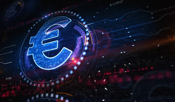Euro stablecoin currency business and digital money symbol digital concept. Network, cyber technology and computer background abstract 3d illustration.