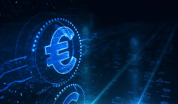 Euro stablecoin currency business and digital money symbol digital concept. Network, cyber technology and computer background abstract 3d illustration.