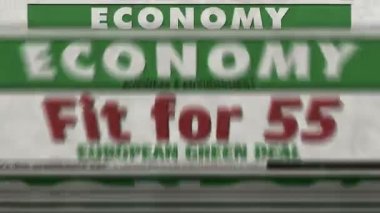 55 Avrupa Yeşil Anlaşması 'na uygun ve sera gazı emisyonlarını günlük gazete basımında azaltacak. Soyut konsept retro 3d renklendirme kusursuz döngülü animasyon.