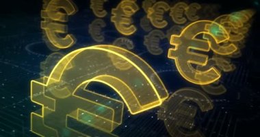 Euro stablecoin currency business and digital money symbol abstract cyber concept. Digital technology and computer background seamless and looped 3d animation.
