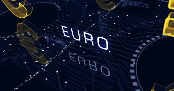 Евро Стабильный Валютный Бизнес Цифровые Деньги Символ Абстрактной Киберконцепции Цифровые — стоковое видео