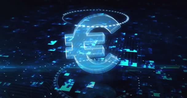 Euro Stablecoin Currency Business Digital Money Hologram Symbol Appears Digital — Vídeo de Stock