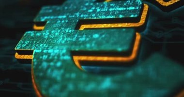 Euro stabil para birimi işi ve dijital para sembolü konsepti. Ağ, siber teknoloji ve bilgisayar arkaplanı soyut 3d canlandırması.