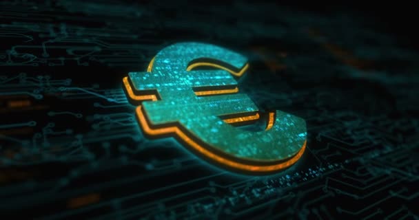 Валютный Бизнес Евро Цифровые Деньги Раскрашены Цвета Символов Сетевая Кибертехнология — стоковое видео