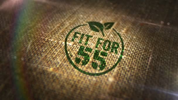 Fit Sign Stamp Natural Linen Sack European Green Deal Reduce — Stockvideo