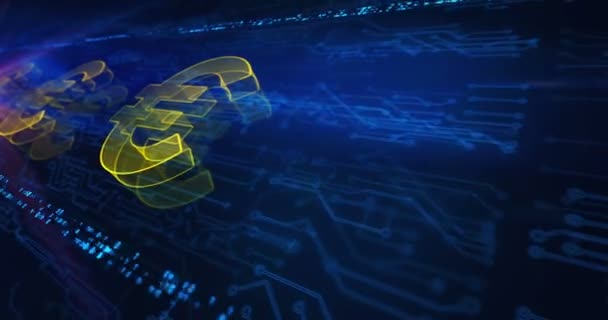 Euro Stablecoin Currency Business Digital Money Hologram Symbol Appears Electronic — Vídeo de Stock