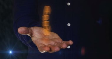 Euro stablecoin currency business and digital money 3d symbol over man hand. Cyber technology icon abstract concept seamless and loopable.
