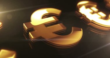 Euro stabil para birimi işi ve dijital para altın metal parlayan sembol konsepti. Işıldayan ve yansıtan ışık ikonu soyut. Kusursuz ve döngülü 3d döndürme canlandırması.