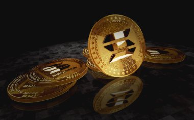 Solana SOL ahır bozuk para kripto altın para yeşil ekran arka planda. Soyut konsept 3d illüstrasyon.