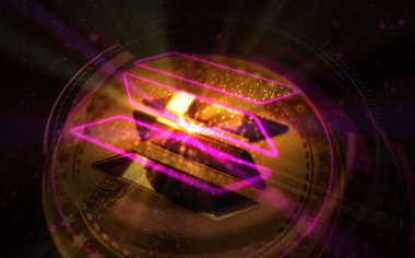 Solana SOL stablecoin cryptocurrency gold coin on green screen background. Abstract concept 3d illustration.