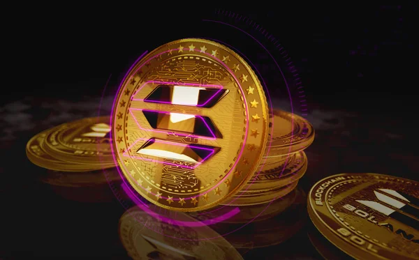 Solana Sol Stablecoin Cryptocurrency Gold Coin Green Screen Background Abstract — Stok fotoğraf