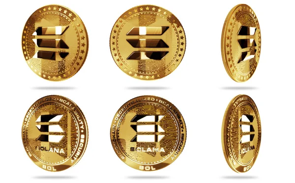Solana Sol Stablecoin Cryptocurrency Isolated Gold Coin Green Screen Background — Stockfoto