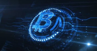 Bitcoin blockchain crypto currency and digital money symbol digital concept. Network, cyber technology and computer background abstract 3d animation. Seamless and loopable.