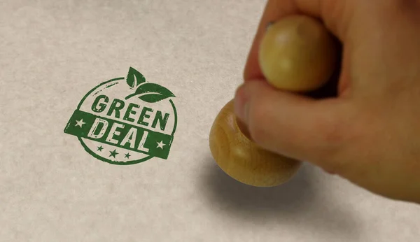 Green Deal Stamp Stamping Hand European Fit Reduce Greenhouse Gas — Zdjęcie stockowe