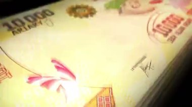 Malagasy Ariary 'nin parası sayılıyor. MGA banknotları. Hızlı para sayım makro döngüsü. Madagaskar 'da iş, finans ve ekonomi. Döngüsüz ve pürüzsüz bir kavram.