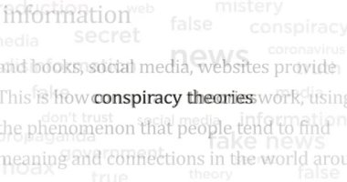 Headline news across international media with Conspiracy theories, hoax theory and fake news. Abstract concept of internet news titles on screens loop. Seamless and looped animation.