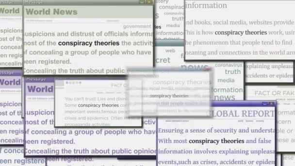 Pop Windows Conspiracy Theories Hoax Theory Fake News Computer Screen — Vídeos de Stock