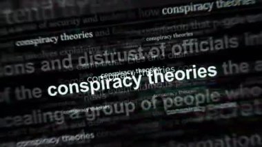 Headline news across international media with Conspiracy theories, hoax theory and fake news. Abstract concept of news titles on noise displays loop. TV glitch effect seamless and looped.