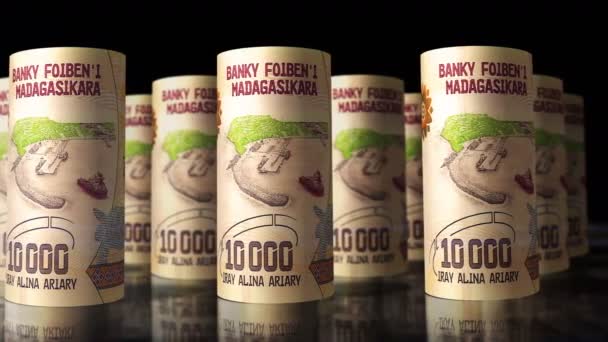 Madagascar Money Malagasy Ariary Money Rolls Loop Animation Camera Moving — Vídeos de Stock