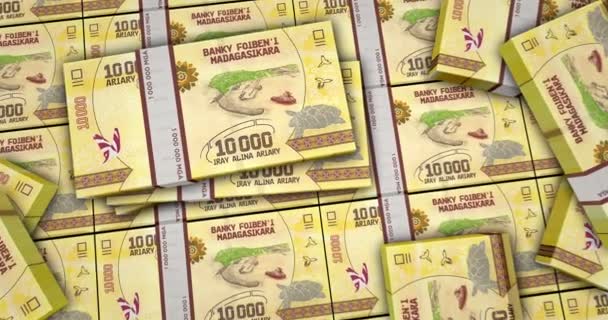 Madagascar Money Malagasy Ariary Banknotes Animation Camera View Close Long — ストック動画