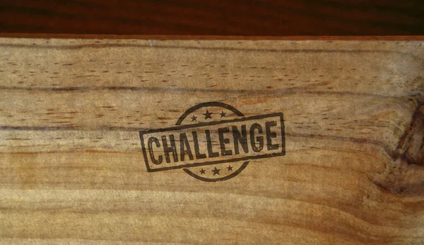 Challenge Stamp Printed Wooden Box Goal Achieving Competition Motivation Concept — Zdjęcie stockowe