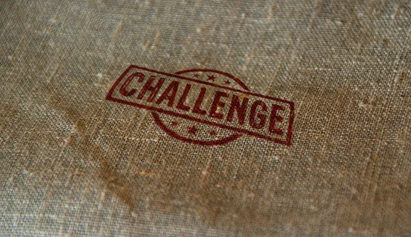 Challenge Stamp Printed Linen Sack Goal Achieving Competition Motivation Concept — Photo