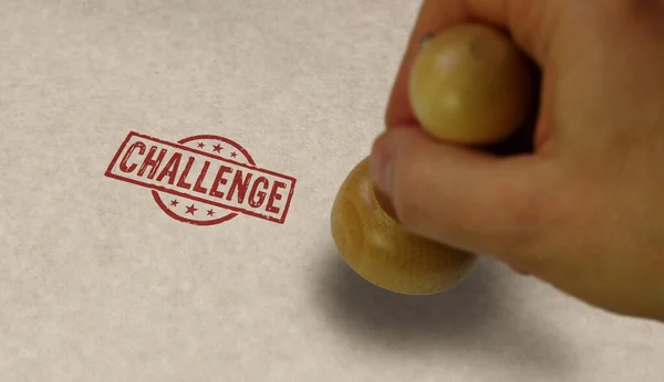 Challenge Stamp Stamping Hand Goal Achieving Competition Motivation Concept — Foto Stock