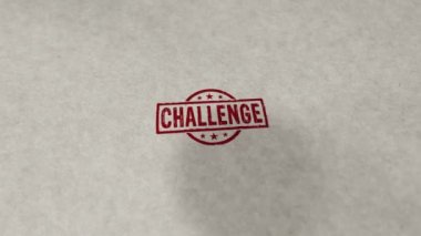 Challenge stamp loopable and seamless animation. Hand stamping impact. Goal achieving, competition and motivation 3D rendered loop concept.