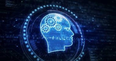 Artificial intelligence technology AI and deep learning symbol digital concept. Network, cyber technology and computer background abstract 3d animation.