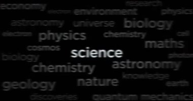 Headline news across international media with Science, education and innovation. Abstract concept of news titles on noise displays loop. TV glitch effect seamless and looped.