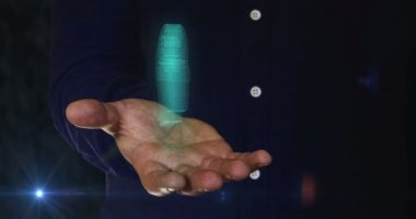 Artificial intelligence technology AI and deep learning 3d symbol over man hand. Cyber technology icon abstract concept seamless and loopable.
