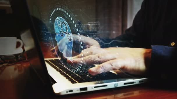 Artificial Intelligence Technology Deep Learning Symbol Man Typing Computer Keyboard — Vídeo de Stock