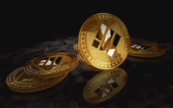 Binance Busd Stablecoin Cryptocurrency Gold Coin Green Screen Background Abstract — 스톡 사진