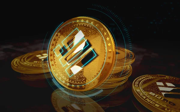 Binance Busd Stablecoin Cryptocurrency Gold Coin Green Screen Background Abstract — Stockfoto