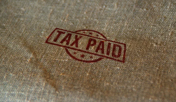 Φορολογική Σφραγίδα Τυπωμένη Λινή Τσάντα Έννοια Των Φόρων Επιχειρήσεων Και — Φωτογραφία Αρχείου