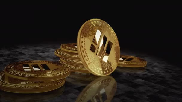 Binance Busd Stablecoin Cryptocurrency Golden Coin Turning Camera Rotates Metal — Vídeo de Stock