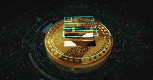 Binance Busd Stablecoin Crypcurrency Камера Обертається Навколо Металевих Світильників Fintech — стокове відео