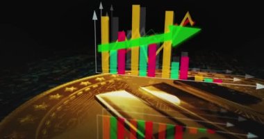 Binance BUSD stablecoin cryptocurrency golden coin turning over the chart. Price trend graph with growing and falling line. Online payment and transaction 3d abstract concept.