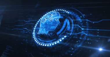 Artificial intelligence technology AI and deep learning symbol digital concept. Network, cyber technology and computer background abstract 3d animation. Seamless and loopable.
