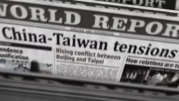China Taiwan Tensions Conflict Crisis Daily Newspaper Report Printing Abstract — Videoclip de stoc