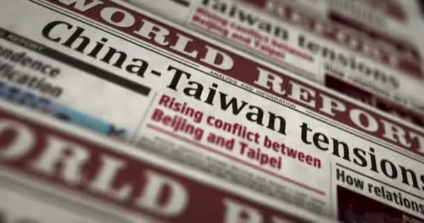 Китайська Тайванська Напруженість Конфлікти Криза Щоденно Повідомляють Про Друк Абстрактна — стокове відео