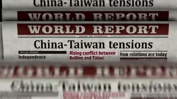 Taiwan China Crisis Tensions Conflict Newspaper Printing Press Concept Retro — Stock Video