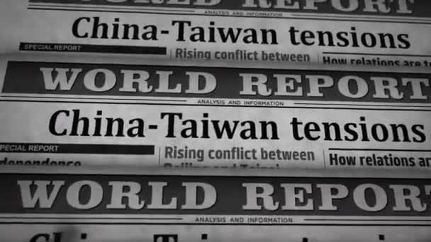 China Taiwan Tensions Conflict Crisis Vintage Newspaper Printing Abstract Concept — ストック動画