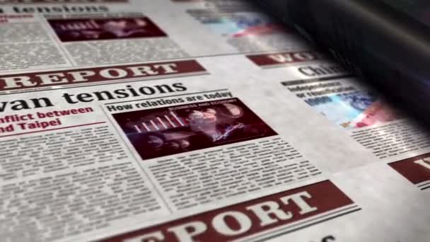 China Taiwan Tensions Conflict Crisis Daily Newspaper Report Roll Printing — Video