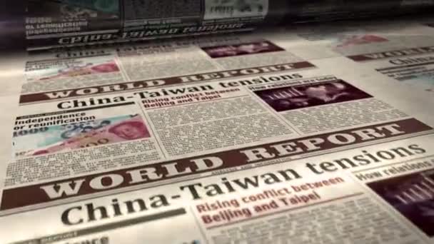 Китайська Тайванська Напруженість Конфлікт Криза Щоденна Газета Друк Рол Абстрактна — стокове відео