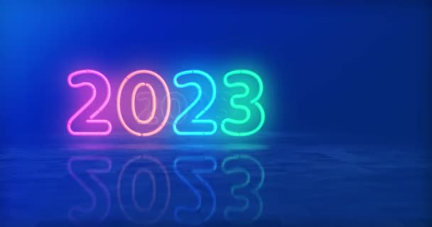 2023 Year Symbol Neon Symbol Light Color Bulbs Abstract Concept — Video